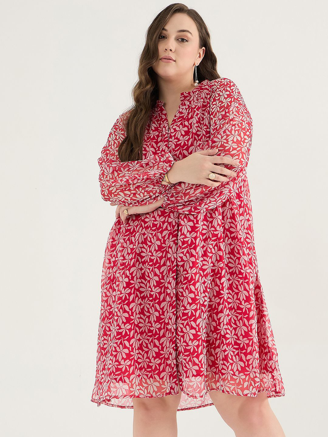 

FEMMELLA Women Floral Print A-Line Midi Dress, Red