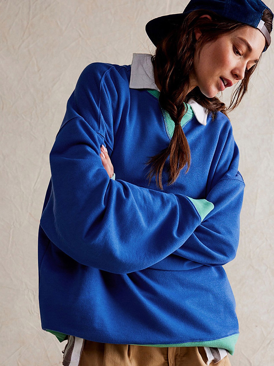 

LULU & SKY Oversized Drop-Shoulder Sweatshirt, Blue