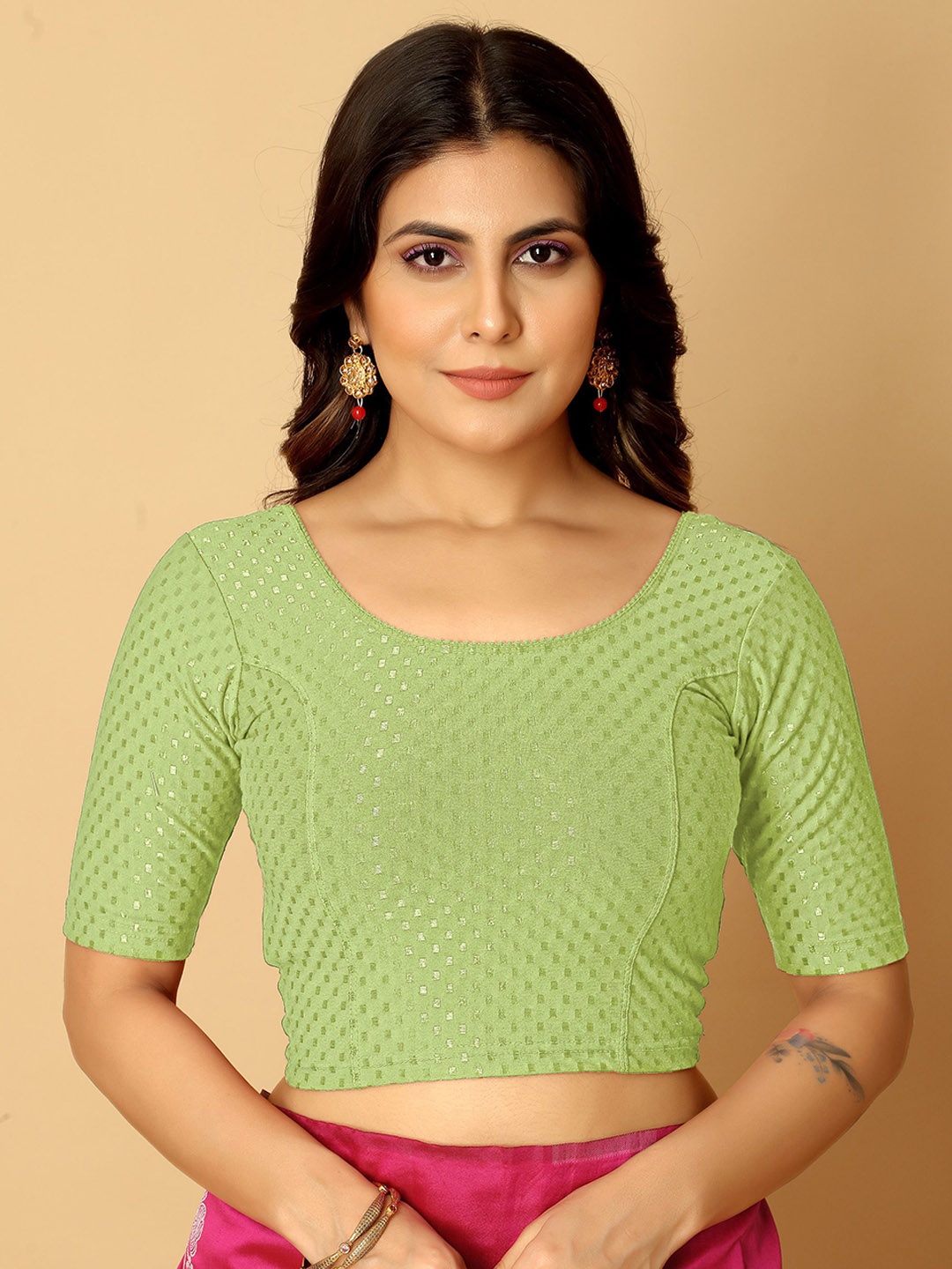 

Jaanvi Woven Design Saree Blouse, Green