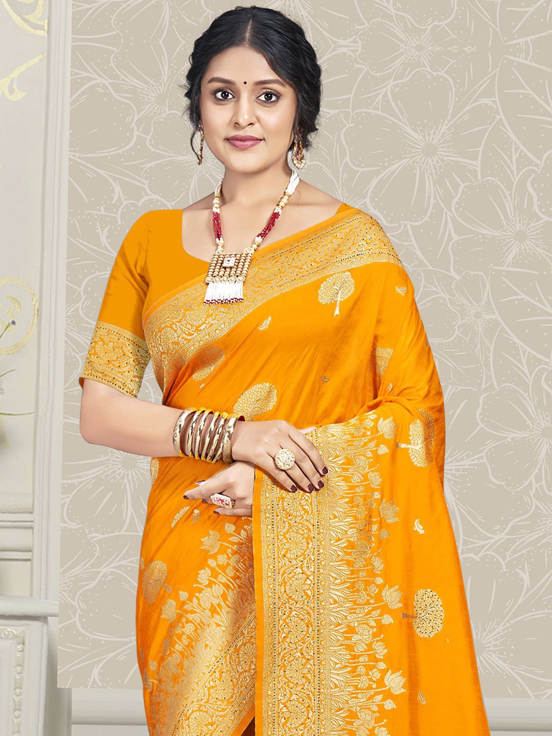 

Ishin Woven Design Zari Silk Blend Saree, Mustard