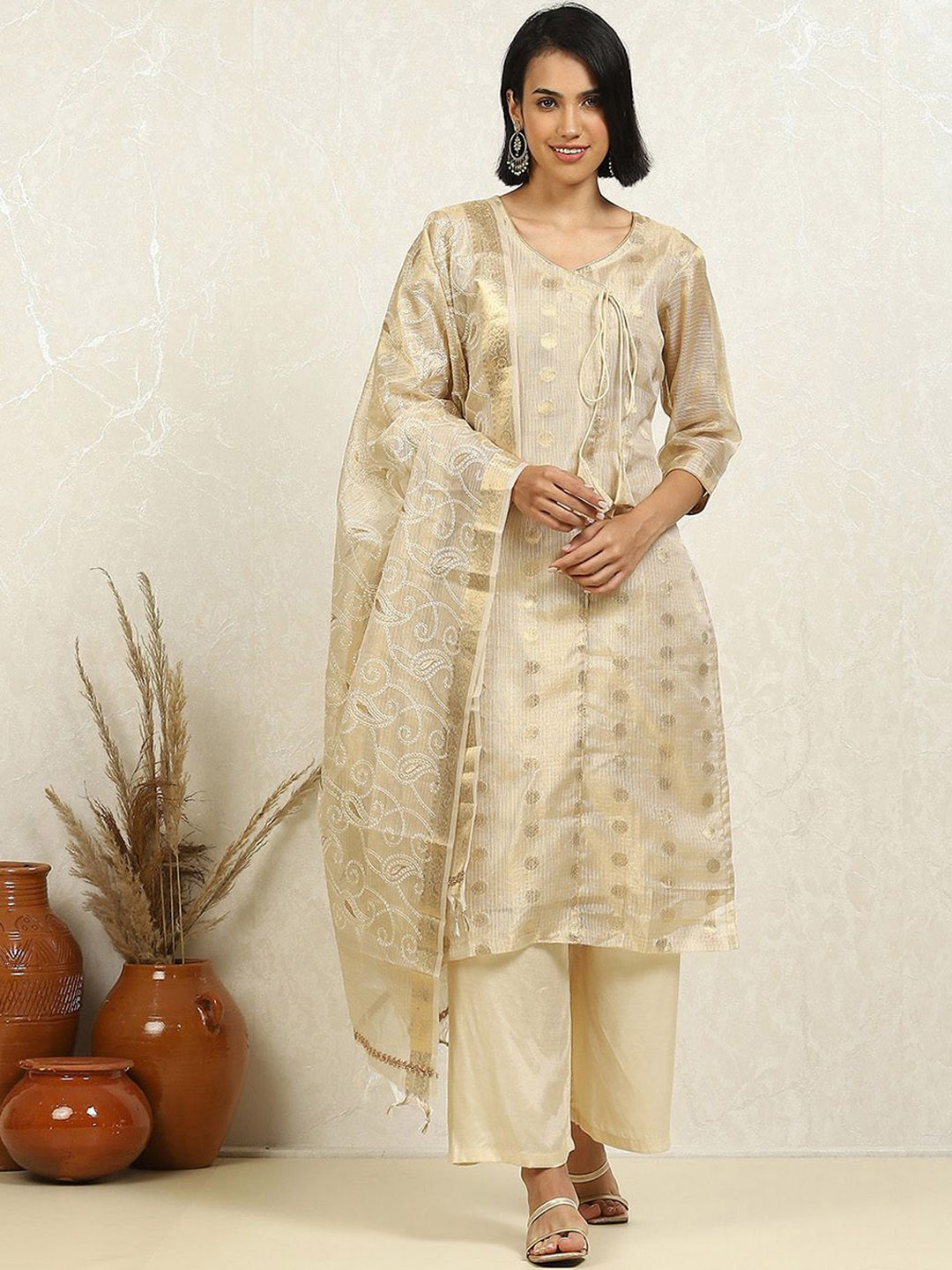 

Biba Ethnic Motifs Printed Unstitched Dress Material, Beige