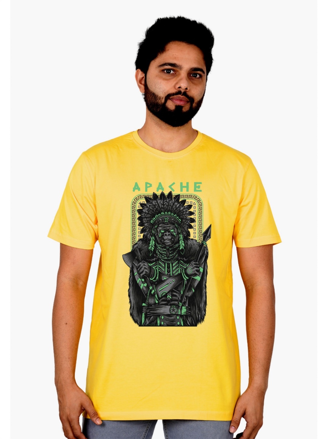 

LA MILANO Men Graphic Printed Round Neck Pure Cotton Slim Fit T-shirt, Yellow