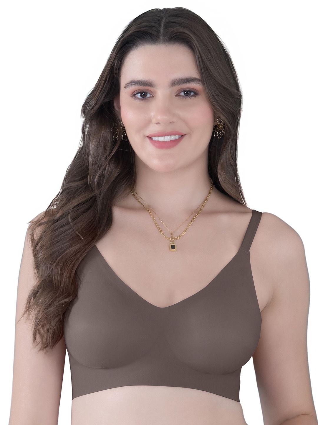 

Tweens Lightly Padded Invisibra Elastic-Free Bottom Band Seamless Bonded Bra, Brown