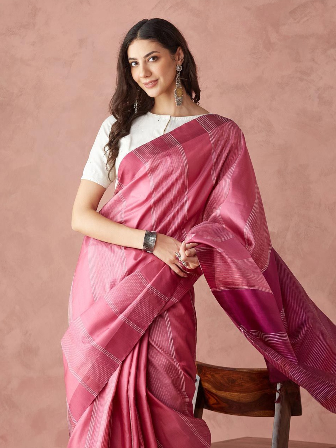 

Fabindia Woven Design Pure Silk Saree, Pink