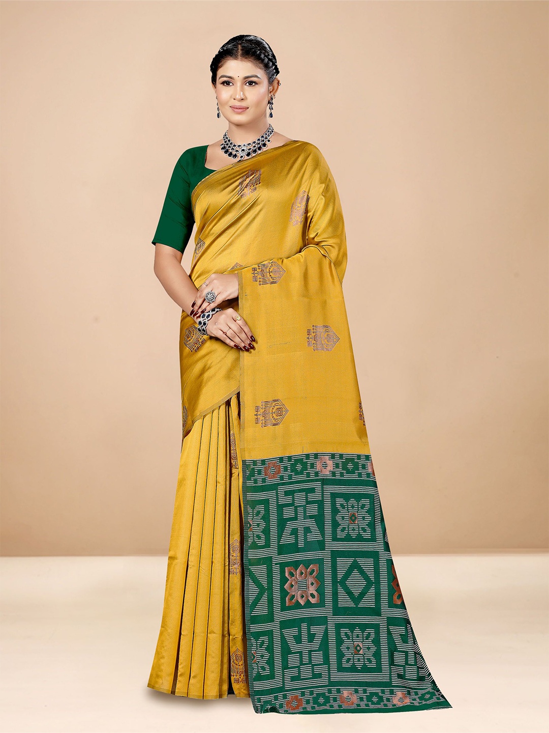 

Anouk Rustic Ethnic Motifs Art Silk Banarasi Saree, Yellow