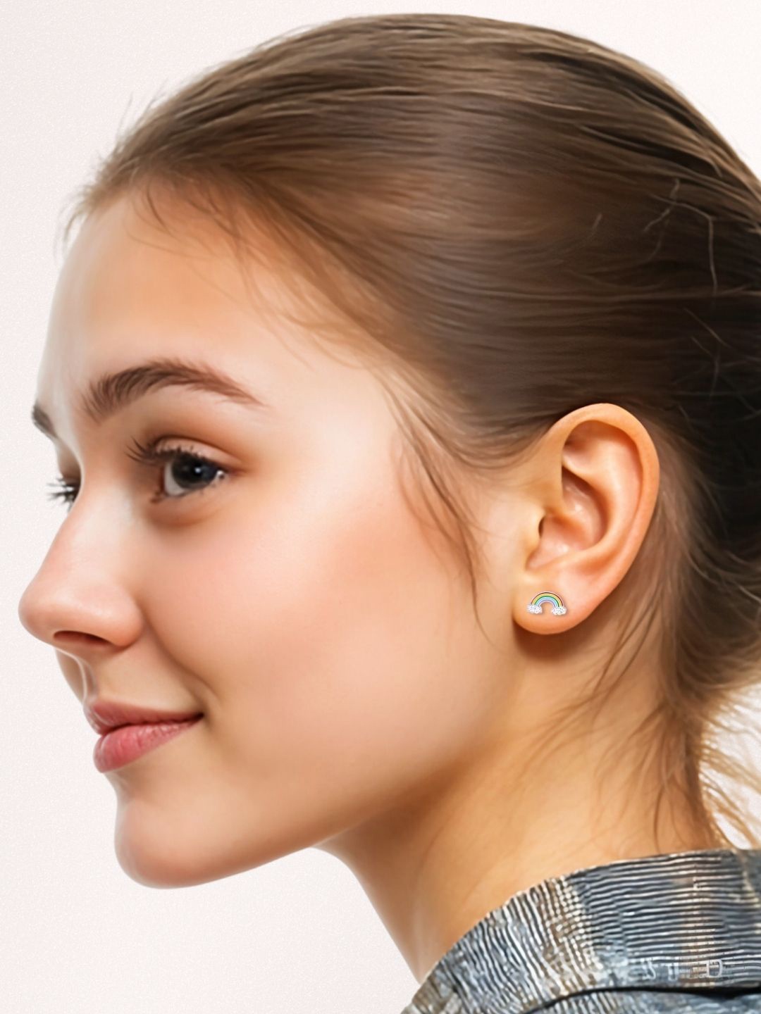 

HighSpark 925 Sterling Silver Rainbow Glitter Studs Earrings