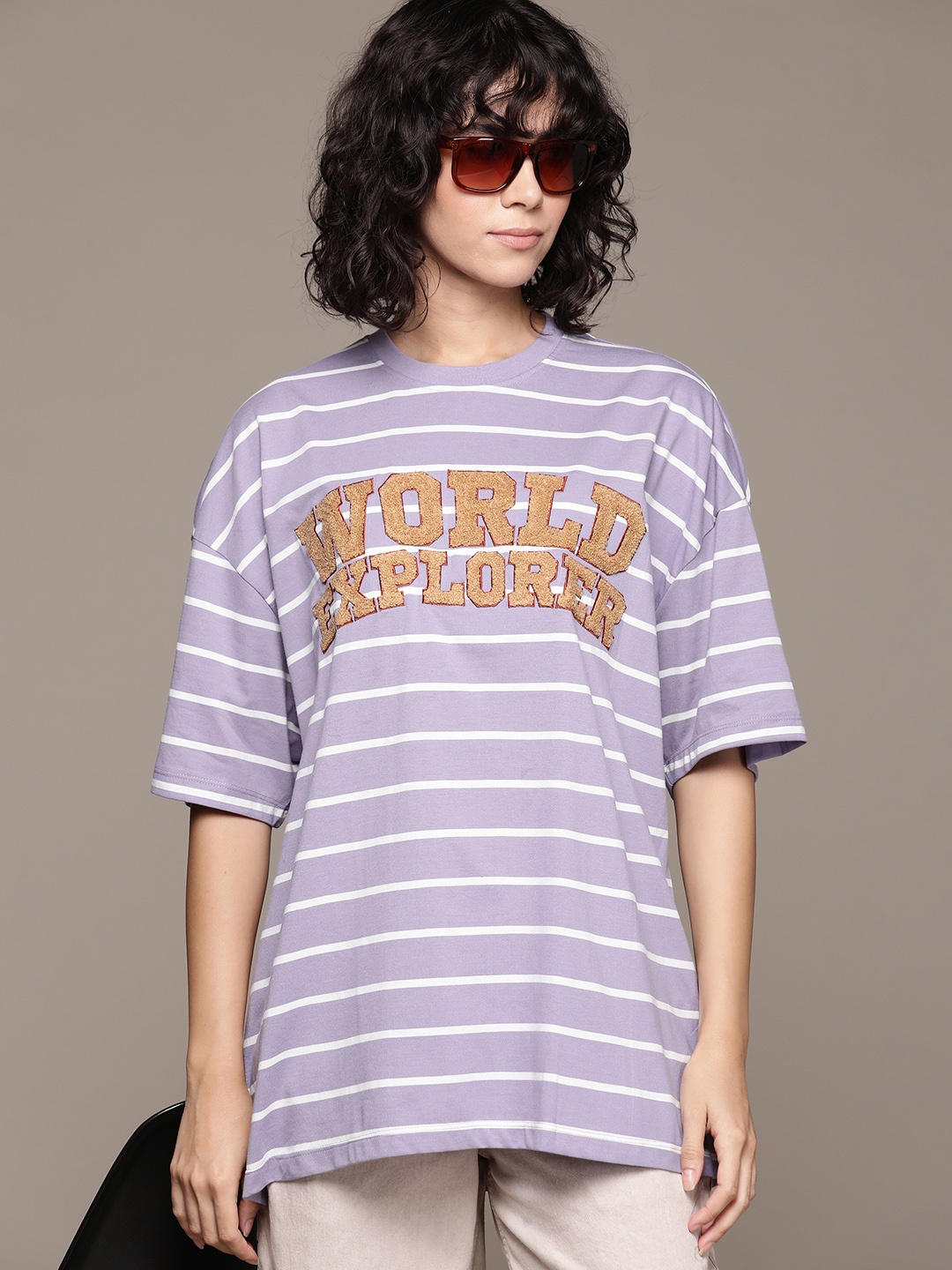 

The Roadster Life Co. Striped Oversized T-shirt With Applique, Lavender