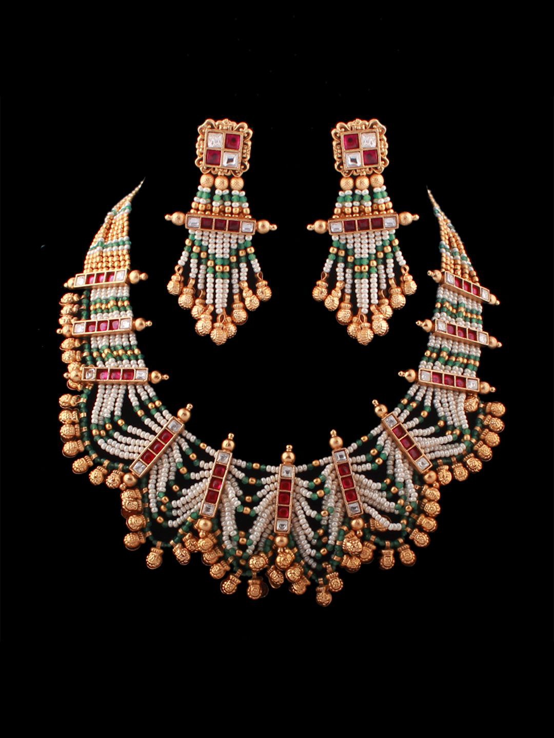 

Mirana Gold-Plated Stone Studded & Beaded Jewellery Set