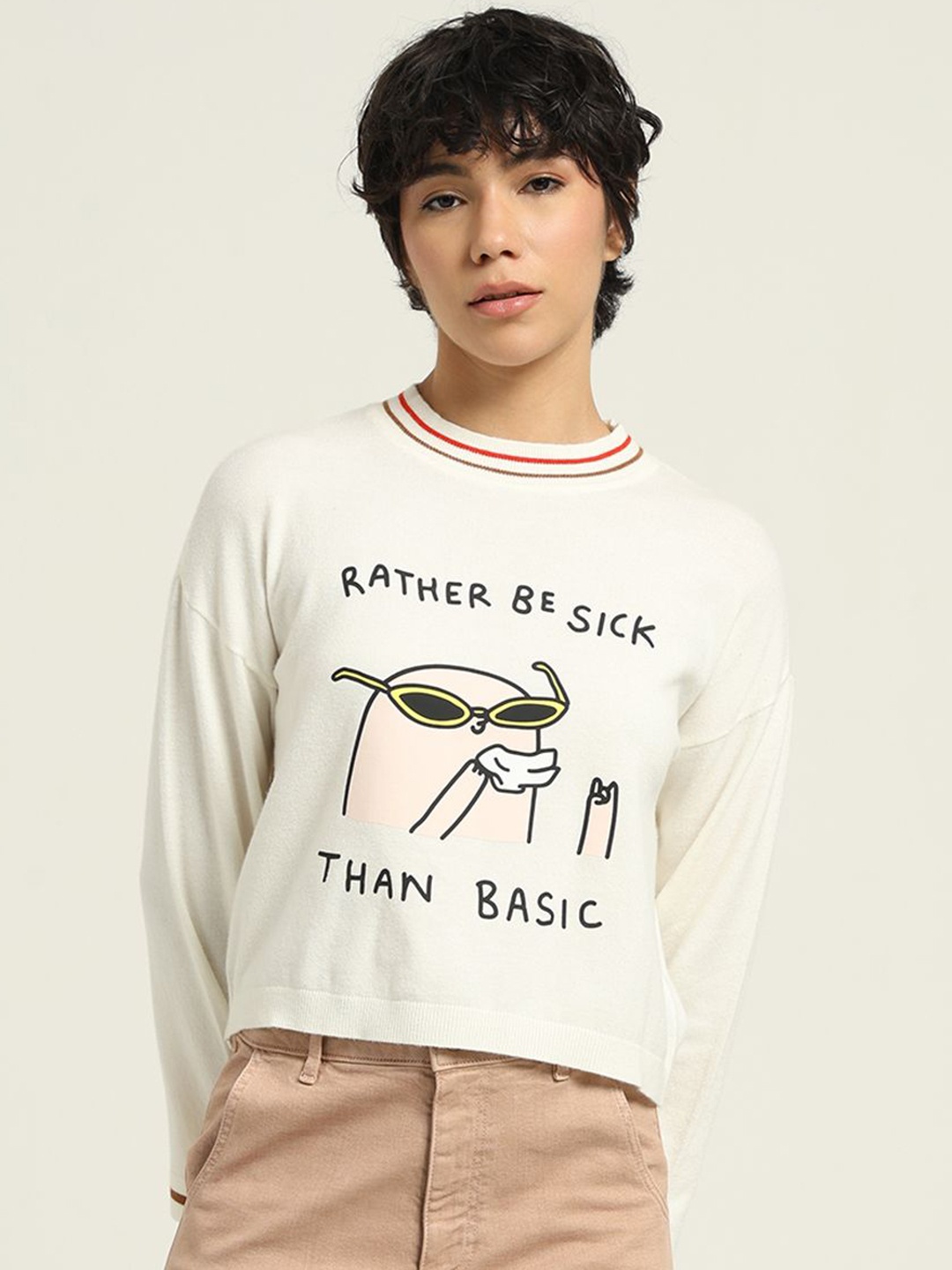 

ONLY Women Typography Printed Round Neck Boxy T-shirt, White