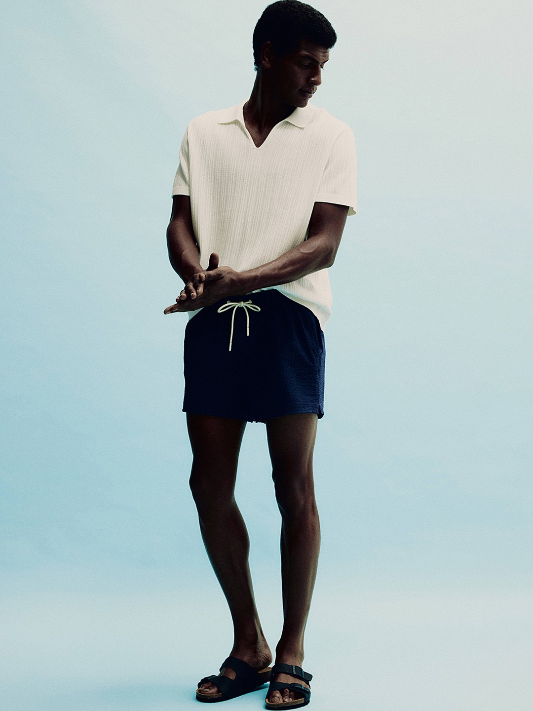 

H&M Men Seersucker Swim Shorts, Navy blue