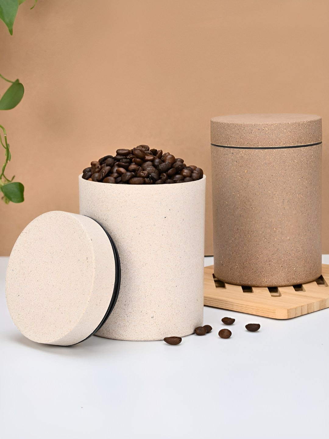 

eha Off White & Brown 2 Pieces Canister Container 700 ml Each