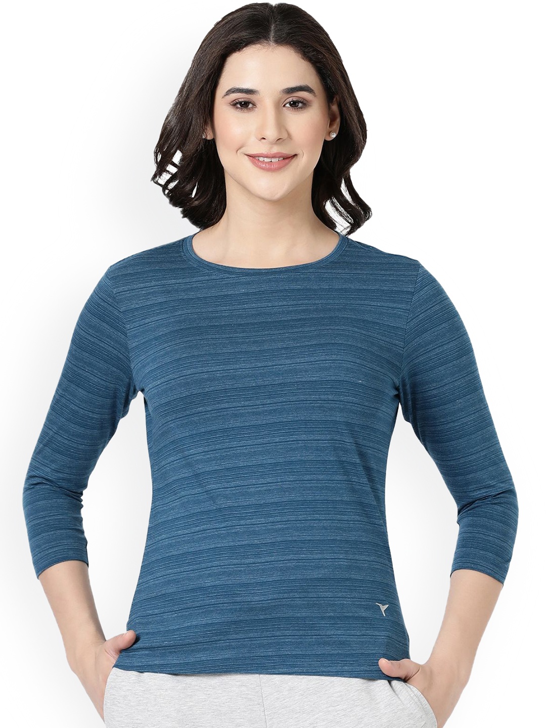 

BLOSSOM Women Striped Long Sleeves Lounge Tshirts, Blue