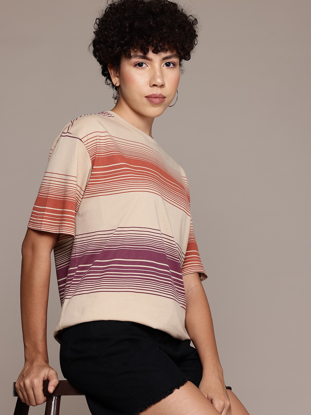 

The Roadster Lifestyle Co. Striped Oversized T-shirt, Beige