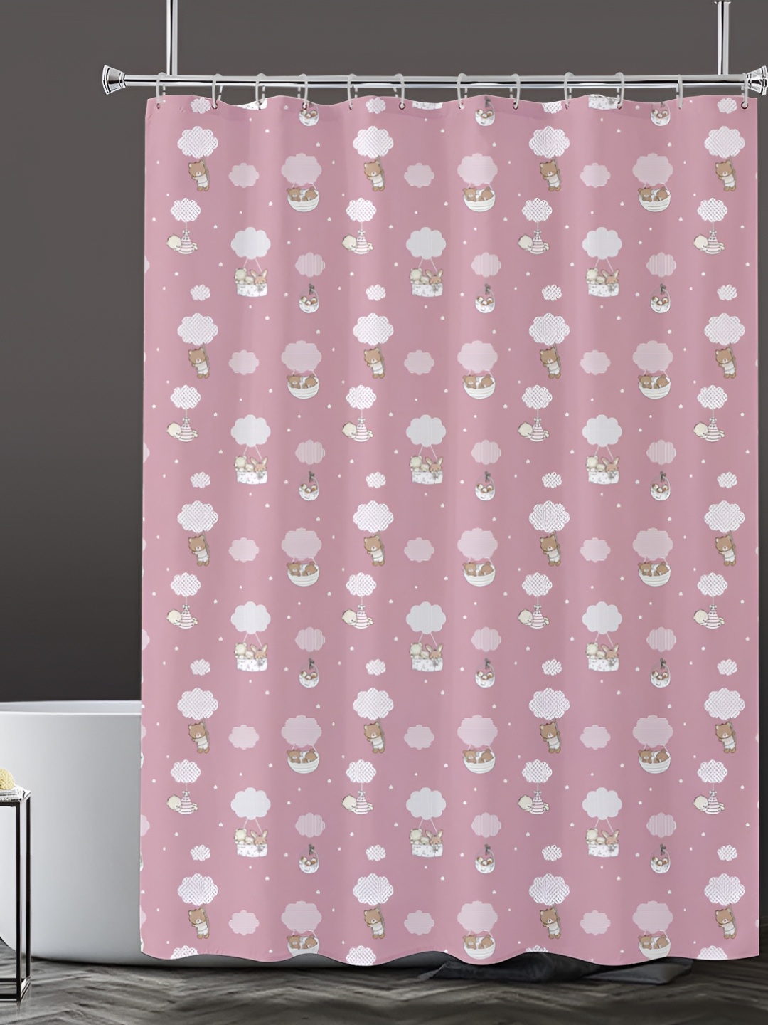

Lushomes Pink & White Printed Shower Curtains