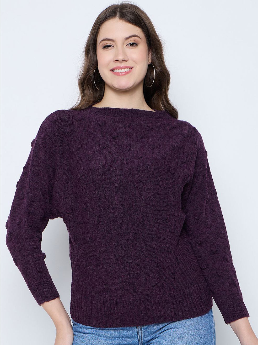 

Knitstudio Women Embroidered Woollen Pullover with Embroidered Detail, Mauve