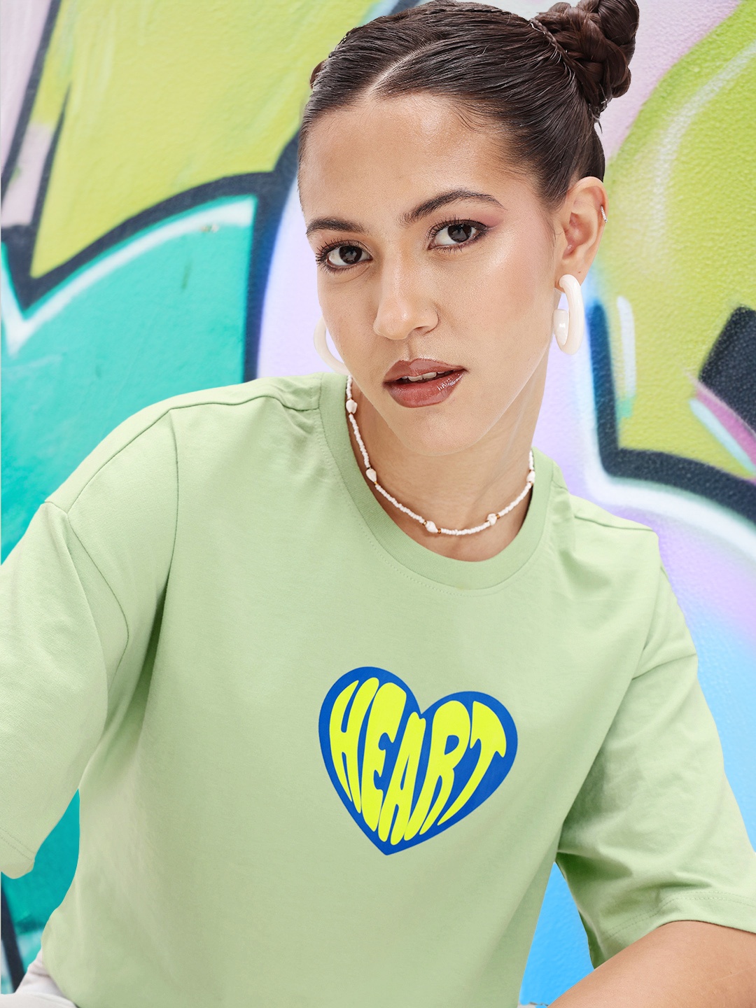 

DressBerry Symbol Of Love Heart Printed Boxy T-shirt, Green
