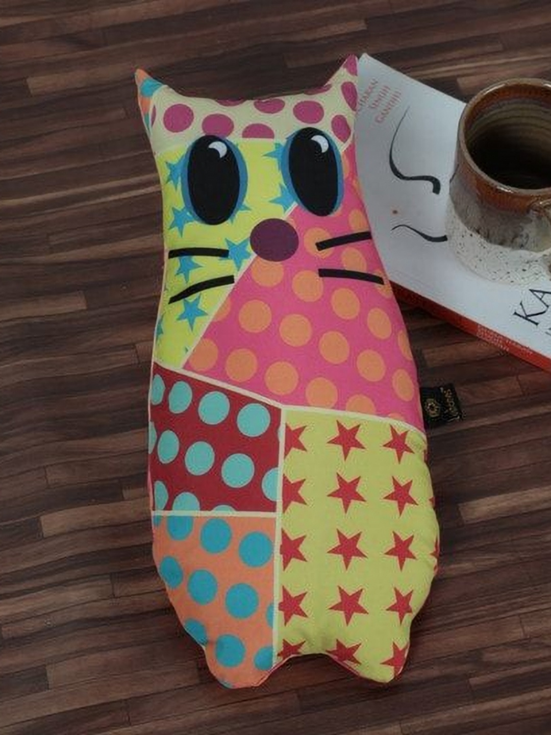 

Lushomes Yellow & Pink Printed Owl Shape Pre Filled Cushion