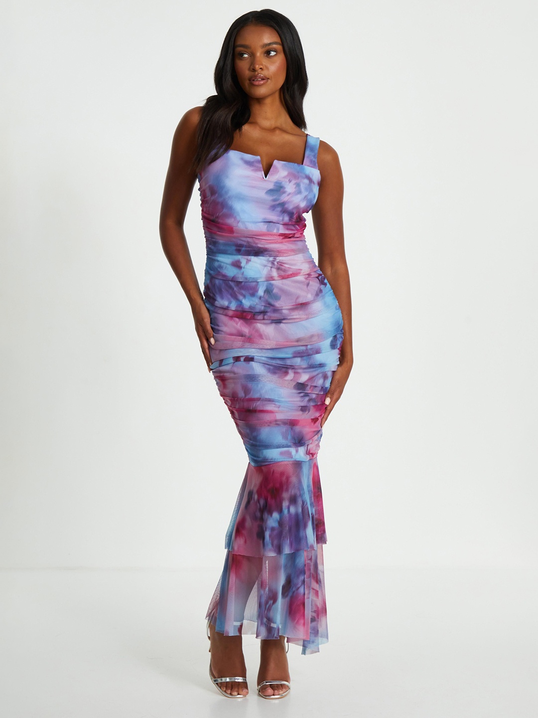 

QUIZ Women Tie and Dye Maxi Dress, Blue