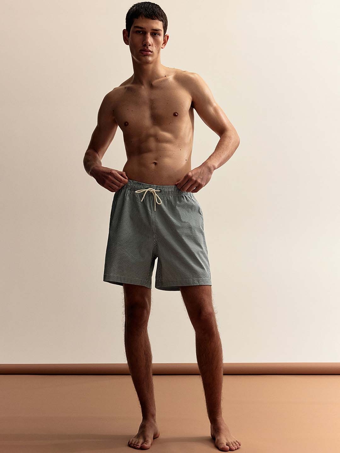 

H&M Striped Seersucker Swim Shorts, Green