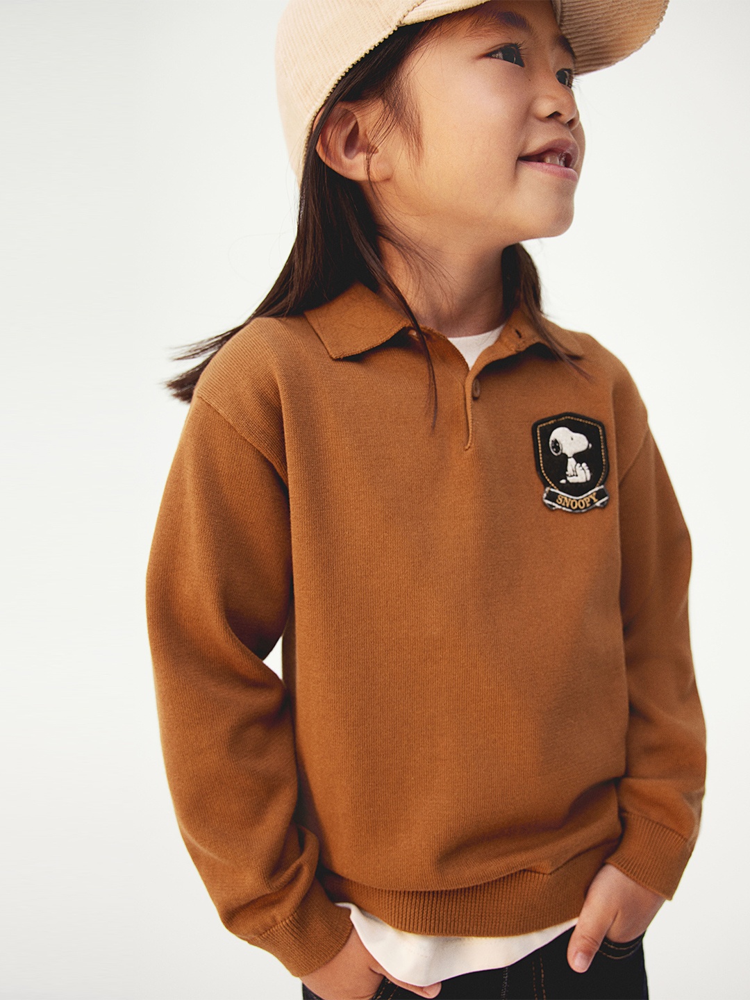 

H&M Girls Fine Knit Polo Sweaters, Coffee brown
