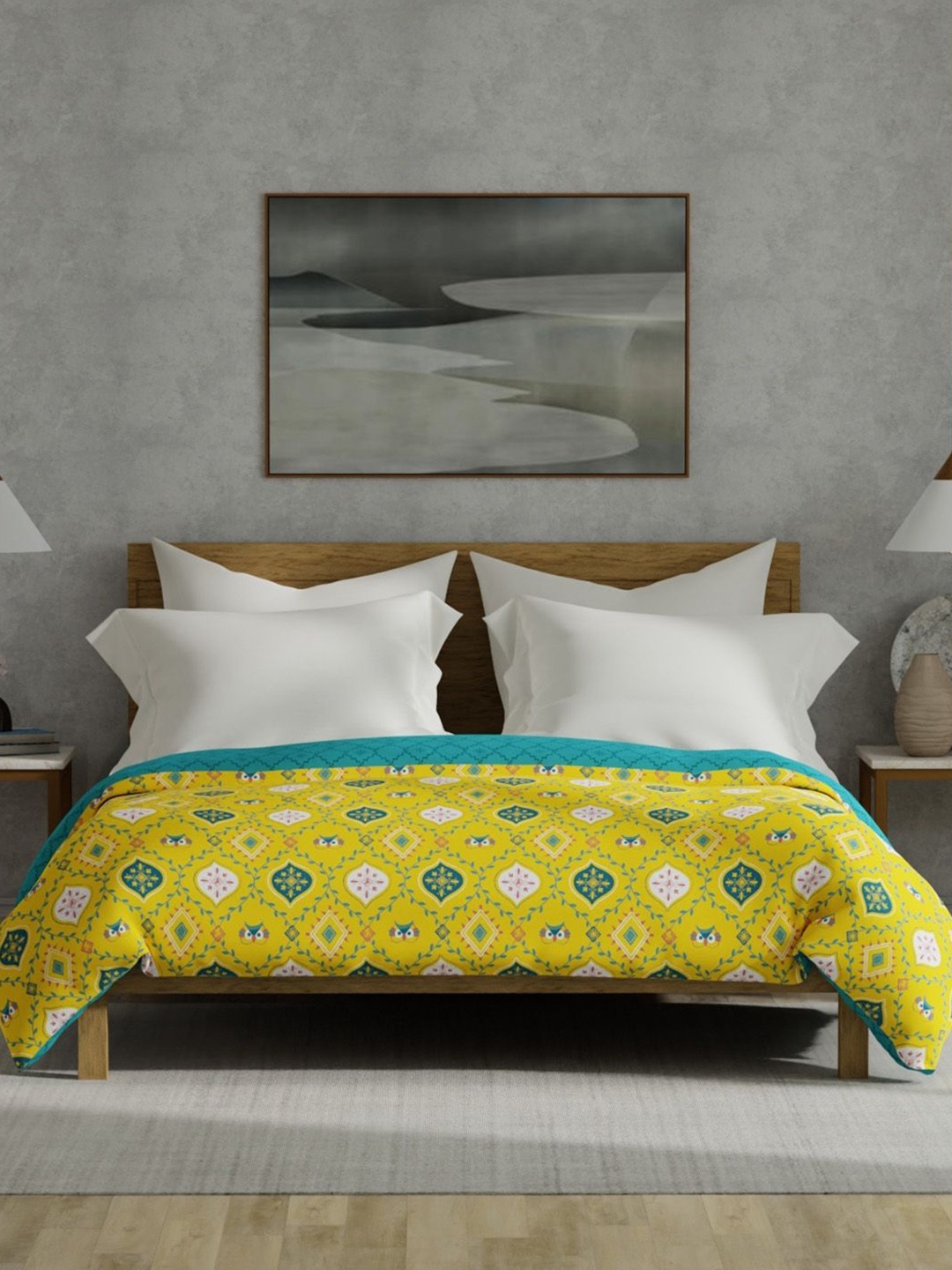 

URBAN SPACE Yellow & Blue Geometric Microfiber AC Room 300 GSM Single Bed Blanket