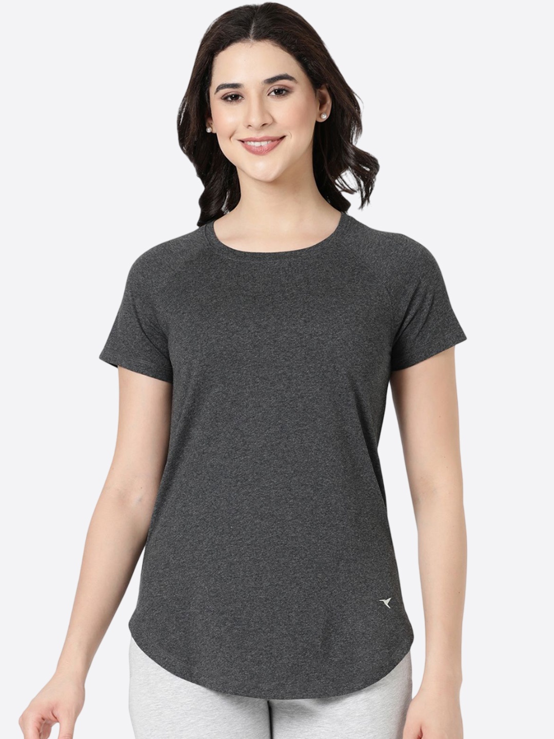 

BLOSSOM Women Short Sleeves Stretchable Lounge Tshirts, Charcoal