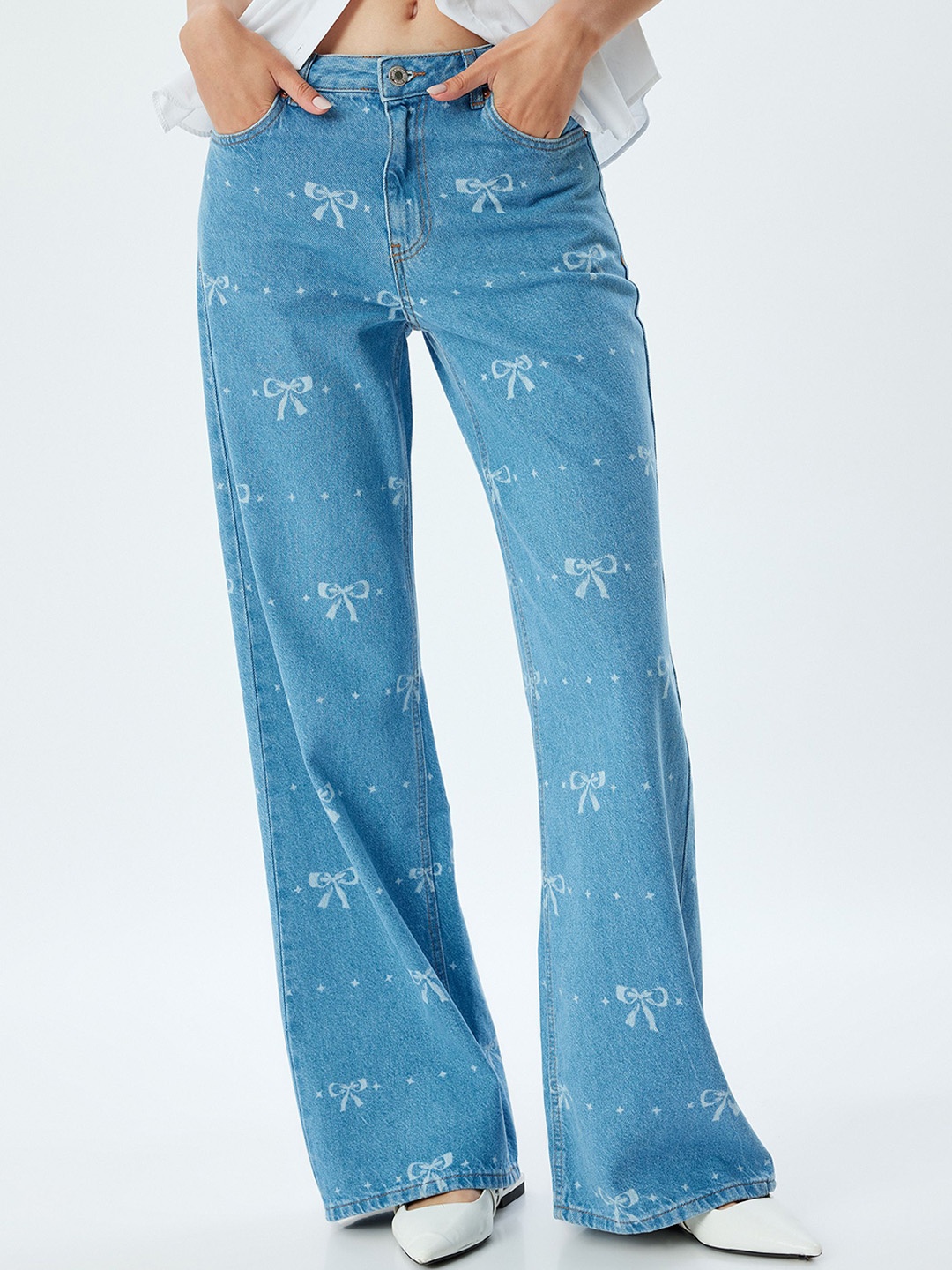 

Koton Women Printed Trousers, Turquoise blue