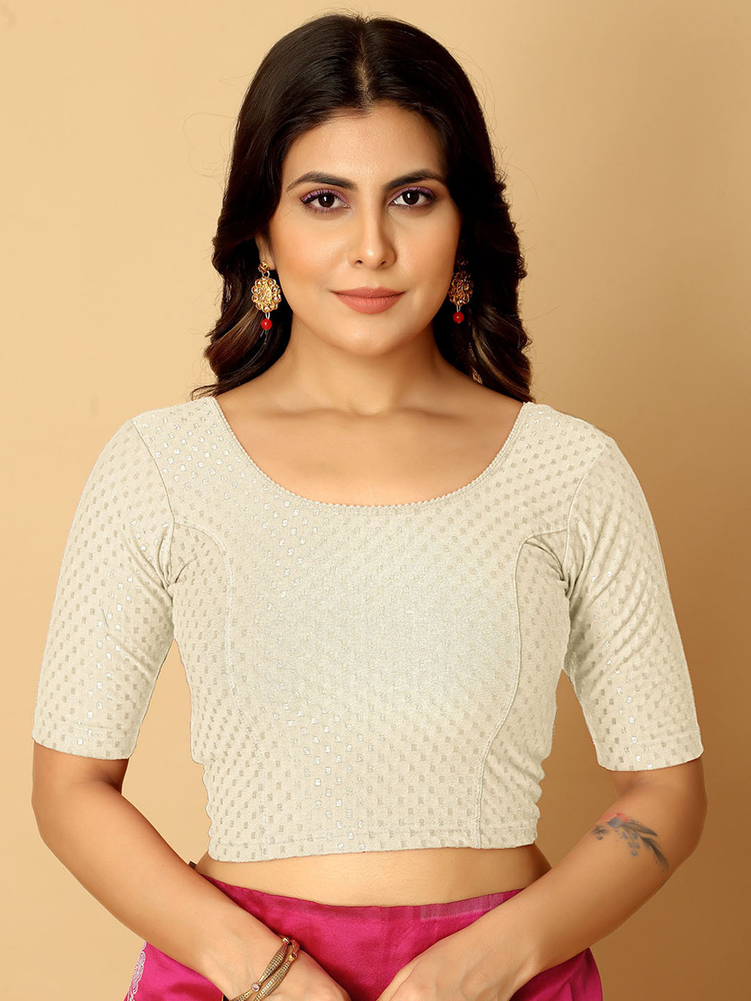 

Jaanvi Woven Design Saree Blouse, Off white