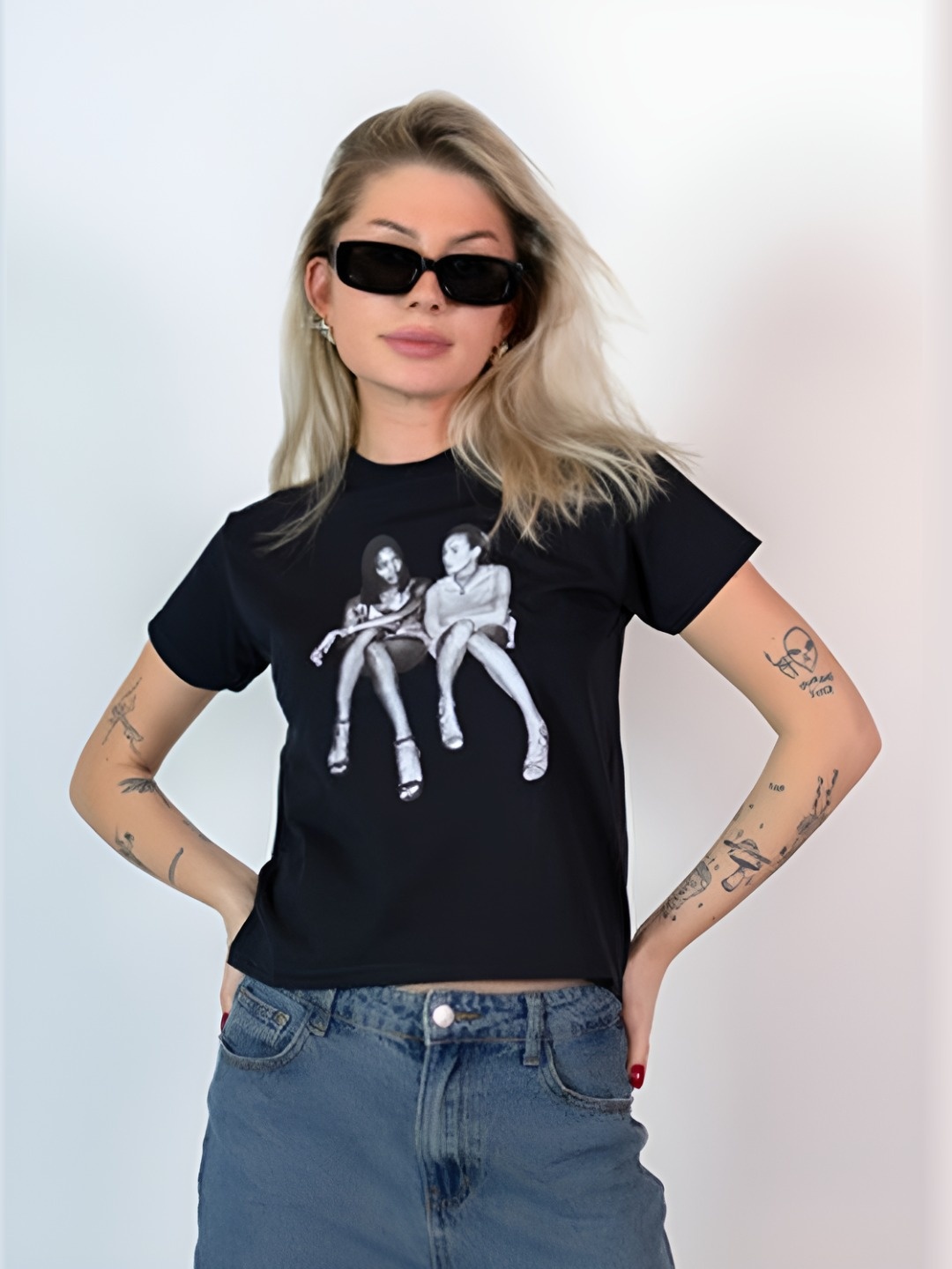 

LULU & SKY Women Graphic Printed Round Neck T-shirt, Black