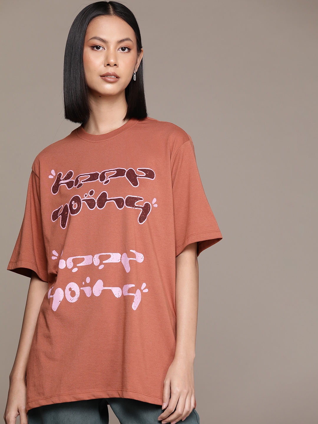 

The Roadster Lifestyle Co. Printed Oversized T-shirt, Rust