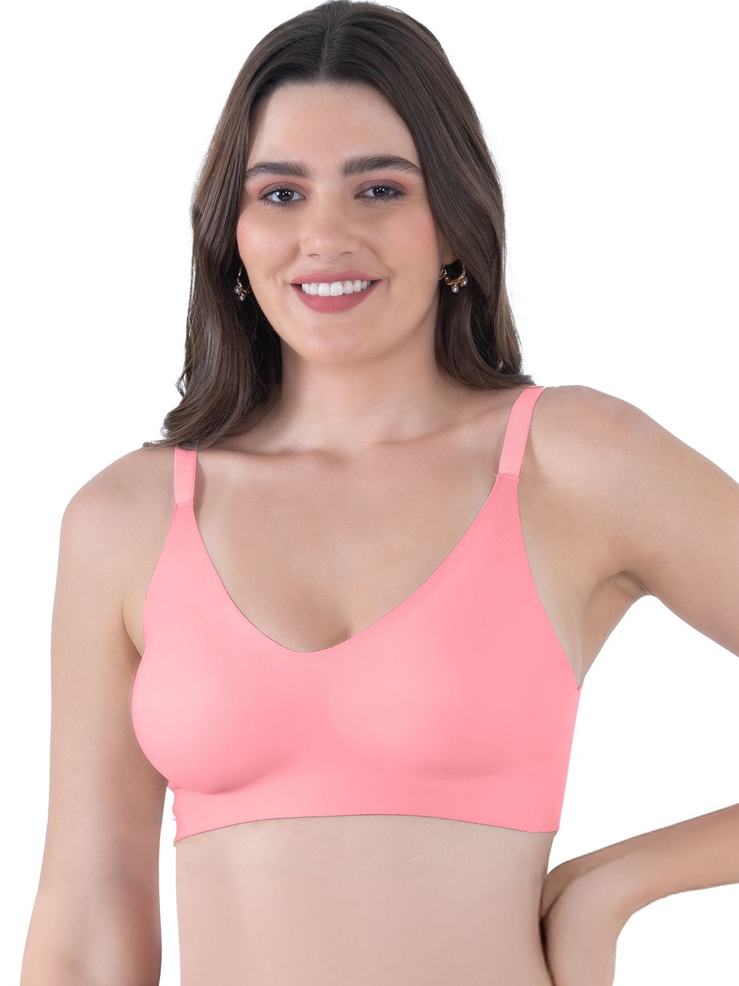 

Tweens Lightly Padded Invisibra Elastic-Free Bottom Band Seamless Bonded Bra, Coral