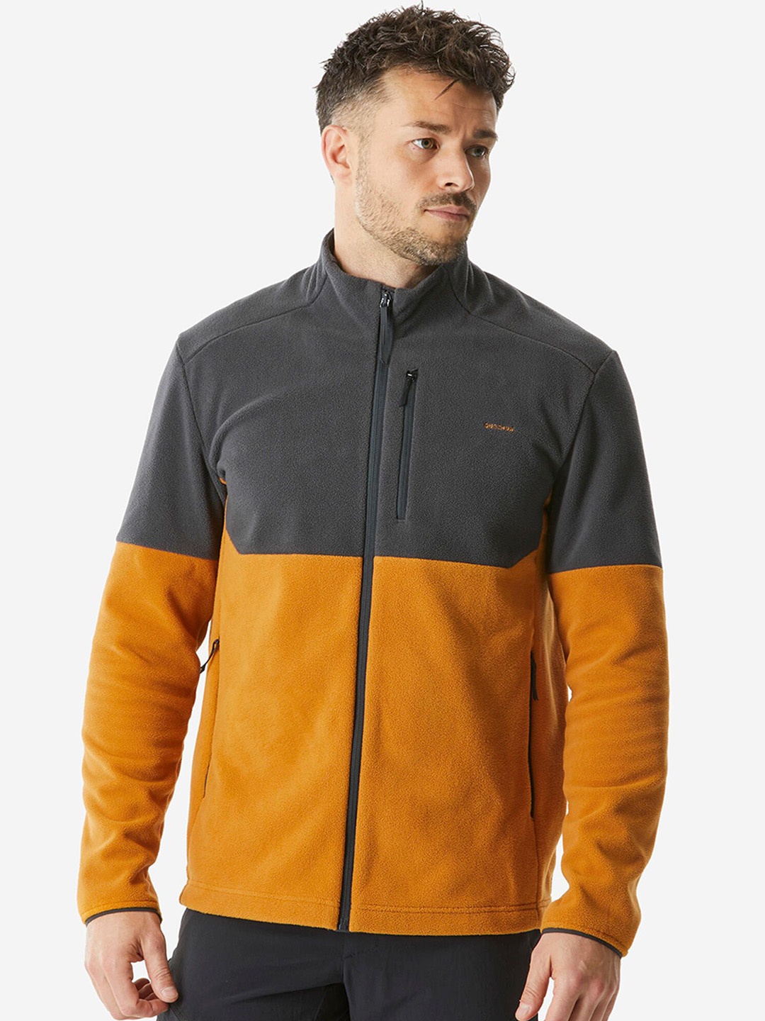 

Quechua By Decathlon Men Mock Collar Colourblocked Sports Sporty Jacket, Grey