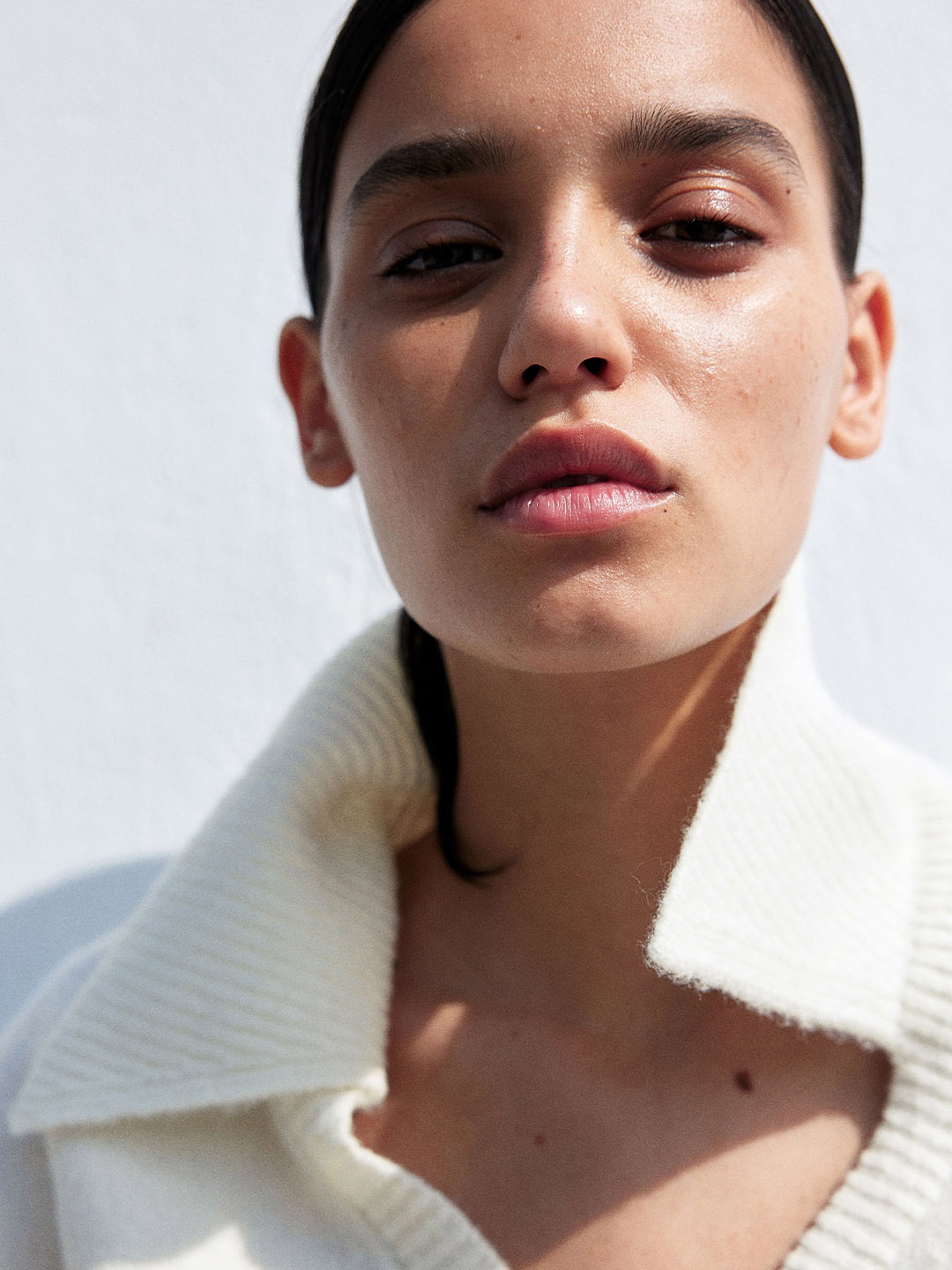 

H&M Collared Fine-Knit Jumper, Cream