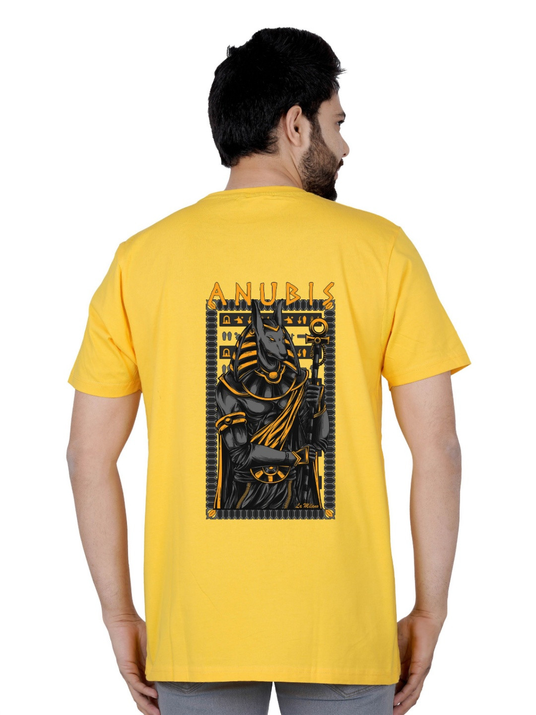 

LA MILANO Men Graphic Printed Round Neck Pure Cotton Slim Fit T-shirt, Yellow