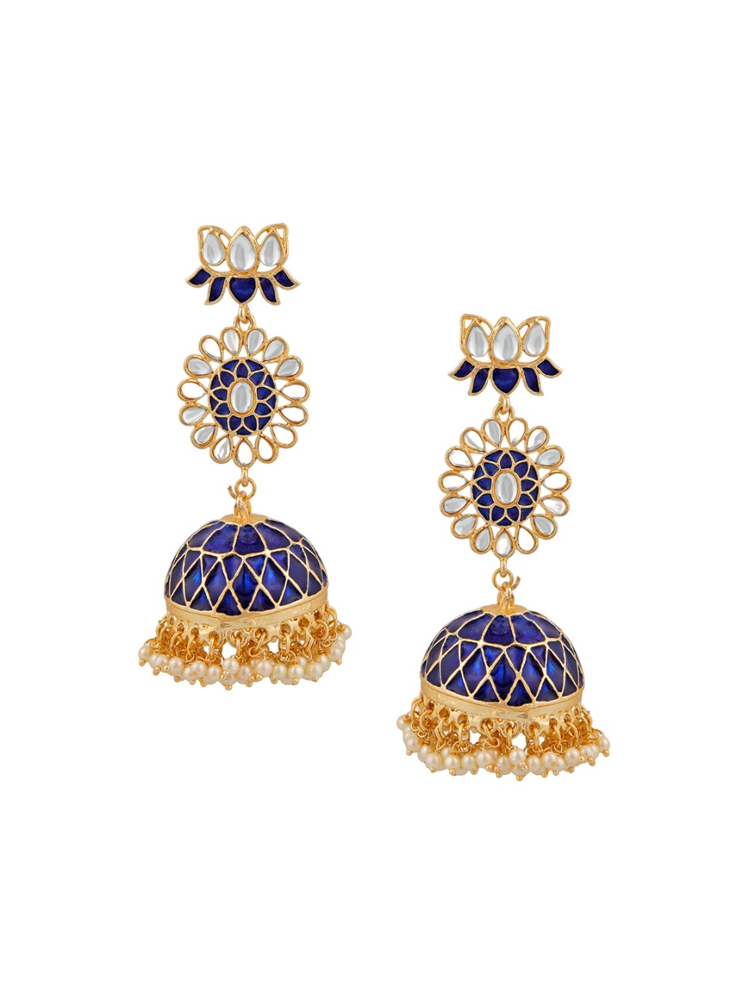 

Stefan Contemporary Meenakari Kundan Jhumkas Earrings, Blue