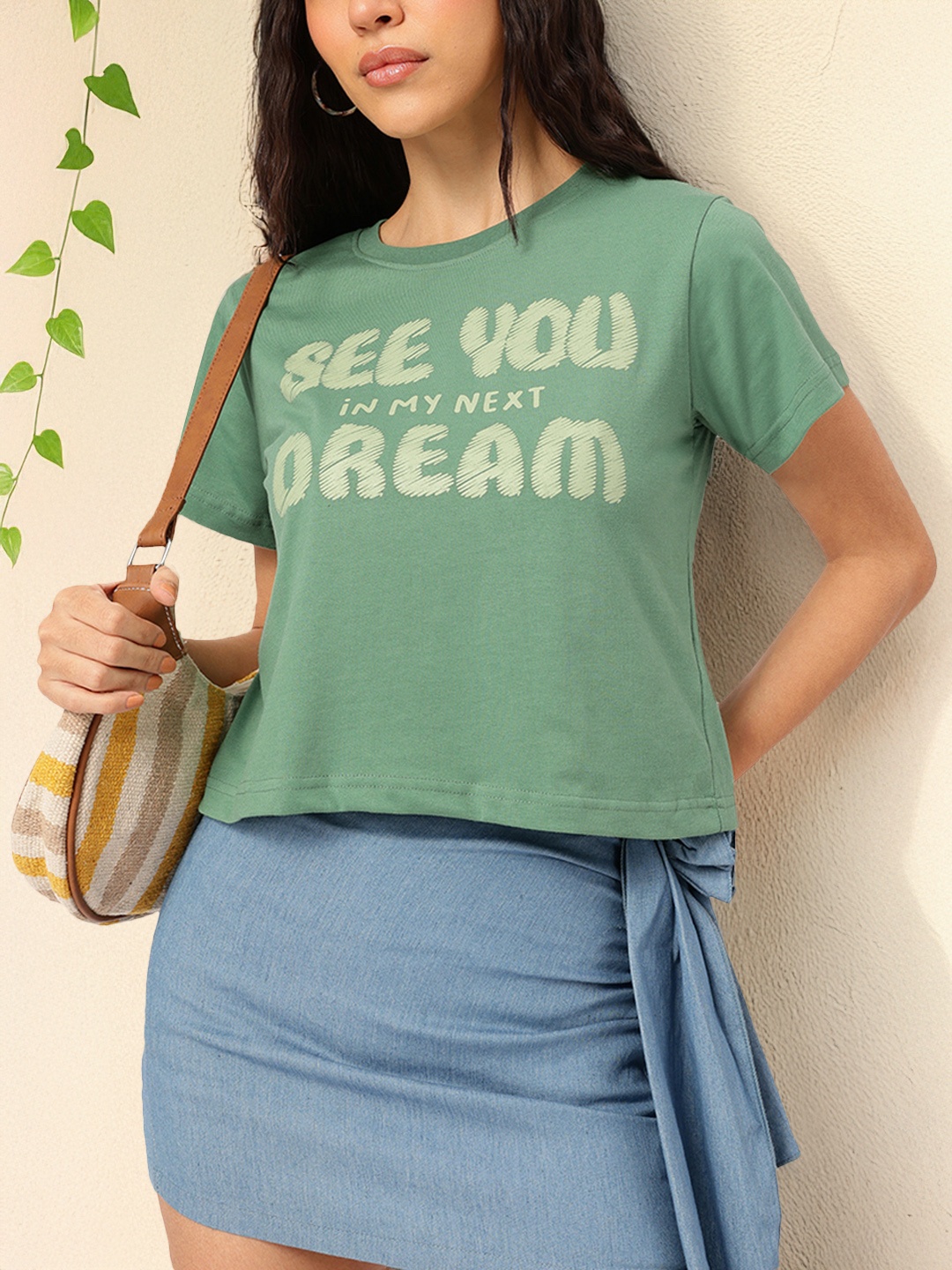 

DressBerry Everyday Utility Slang Printed Comfy Tee, Green