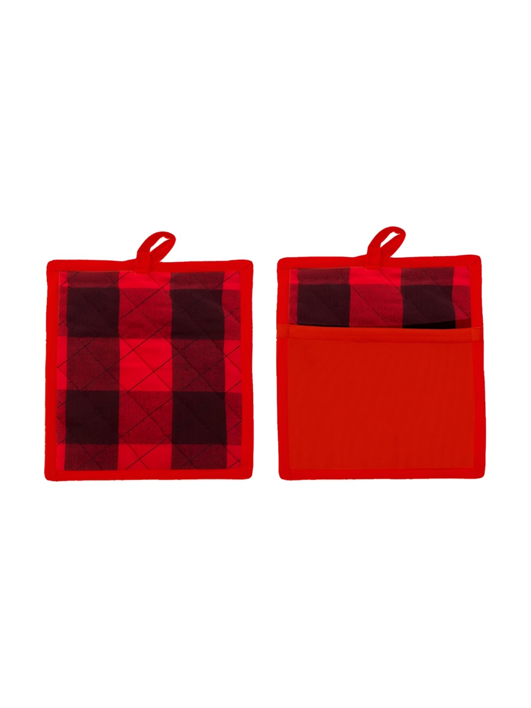 

Lushomes Red & Black 2 Pieces Checked Pure Cotton Pot Holders