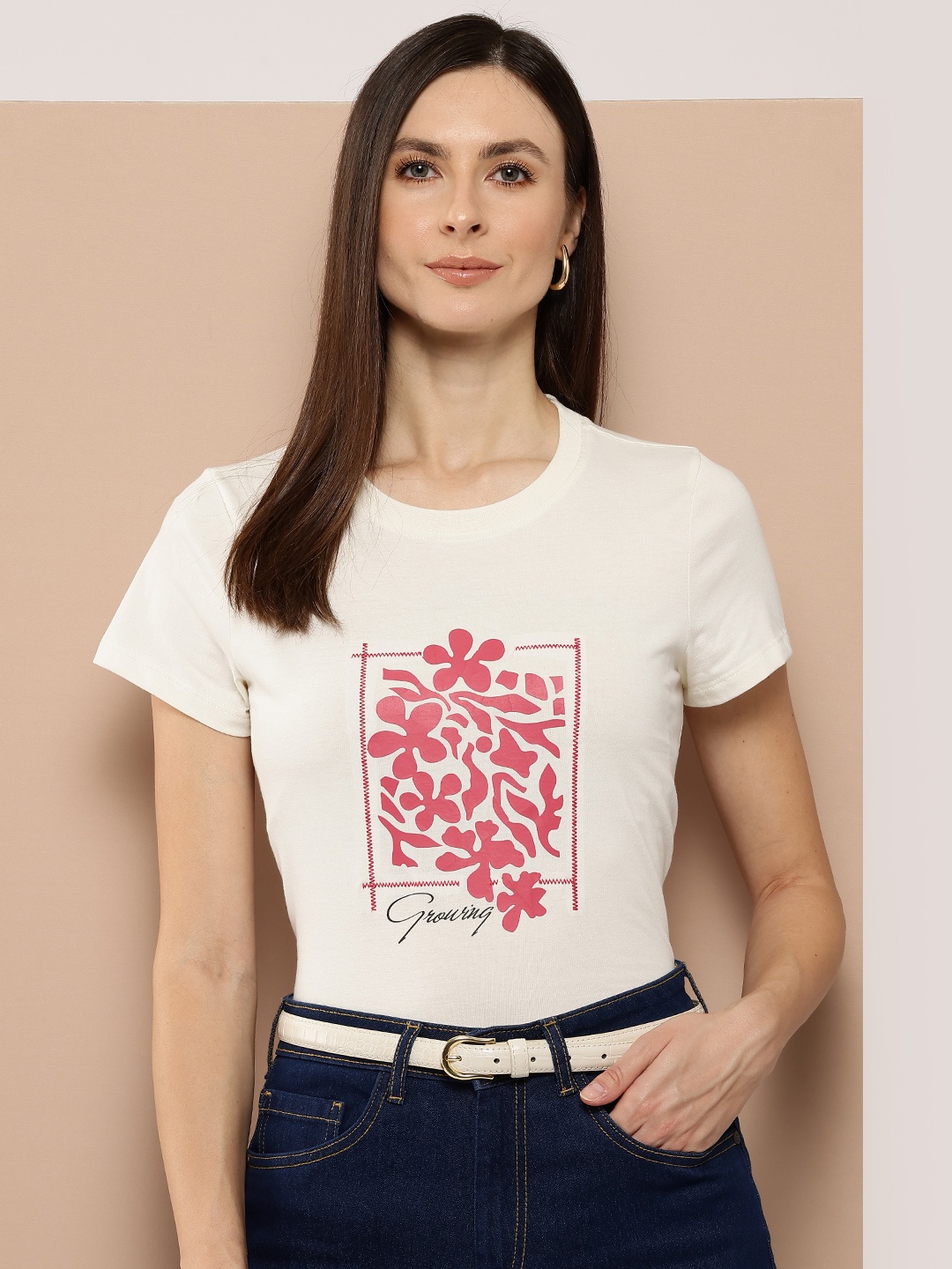 

Chemistry Floral Print Pure Cotton T-shirt, Off white