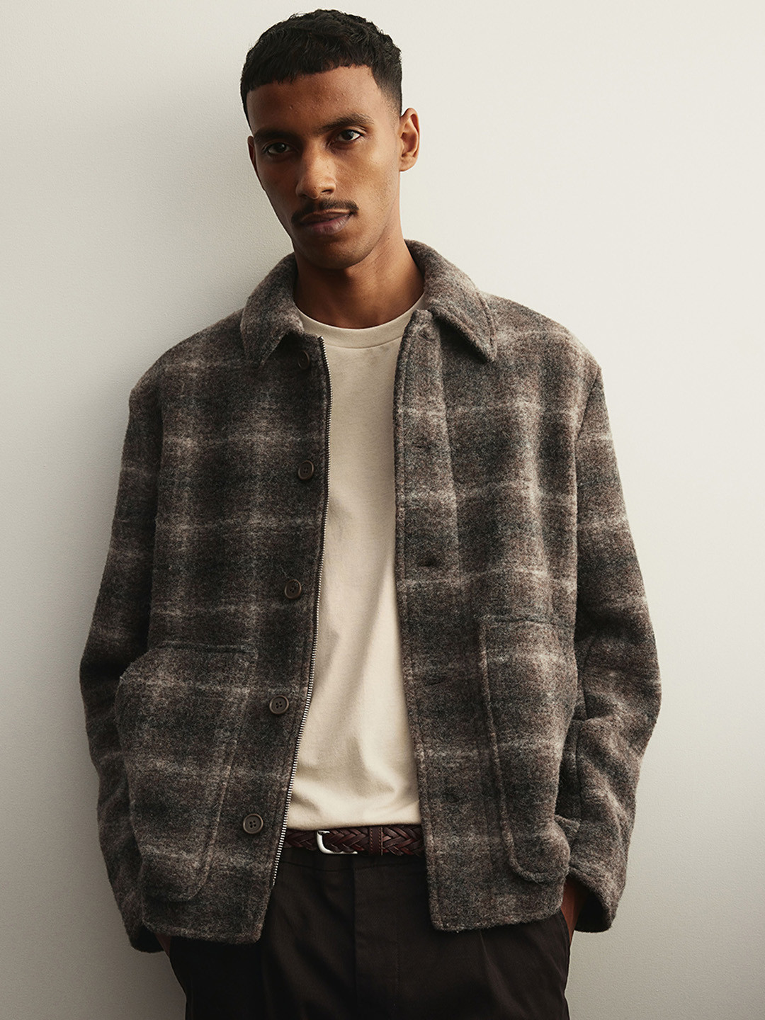 

H&M Checked Long Sleeve Jackets, Brown