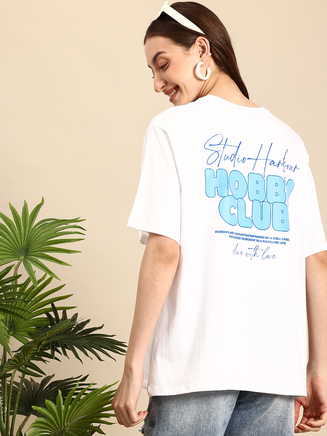 

Mast & Harbour Typography Printed Drop-Shoulder Sleeves Pure Cotton T-shirt, White