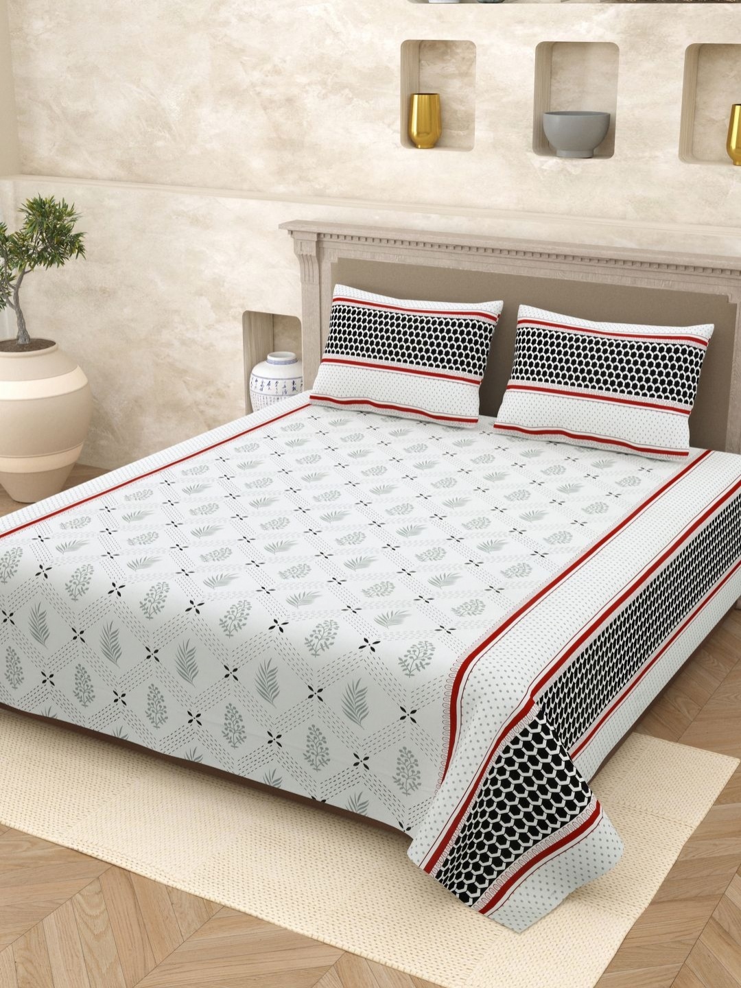 

Homez Sparrow Elegant Selection 210 TC Pure Cotton Queen Bedsheet Set- 2.20 m x 2.65 m, White