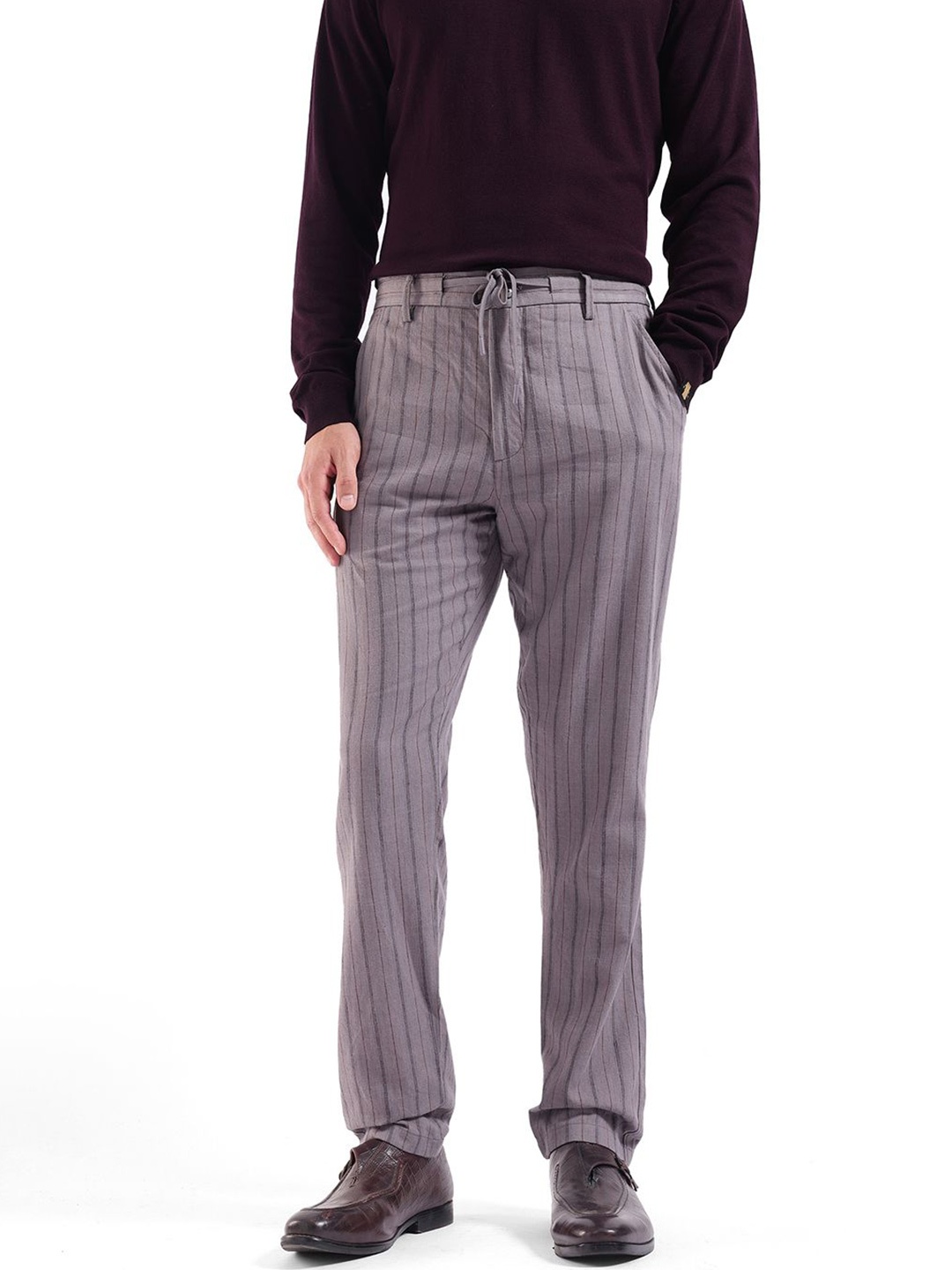 

RARE RABBIT Men Mid-Rise Cotton Regular Trousers, Purple