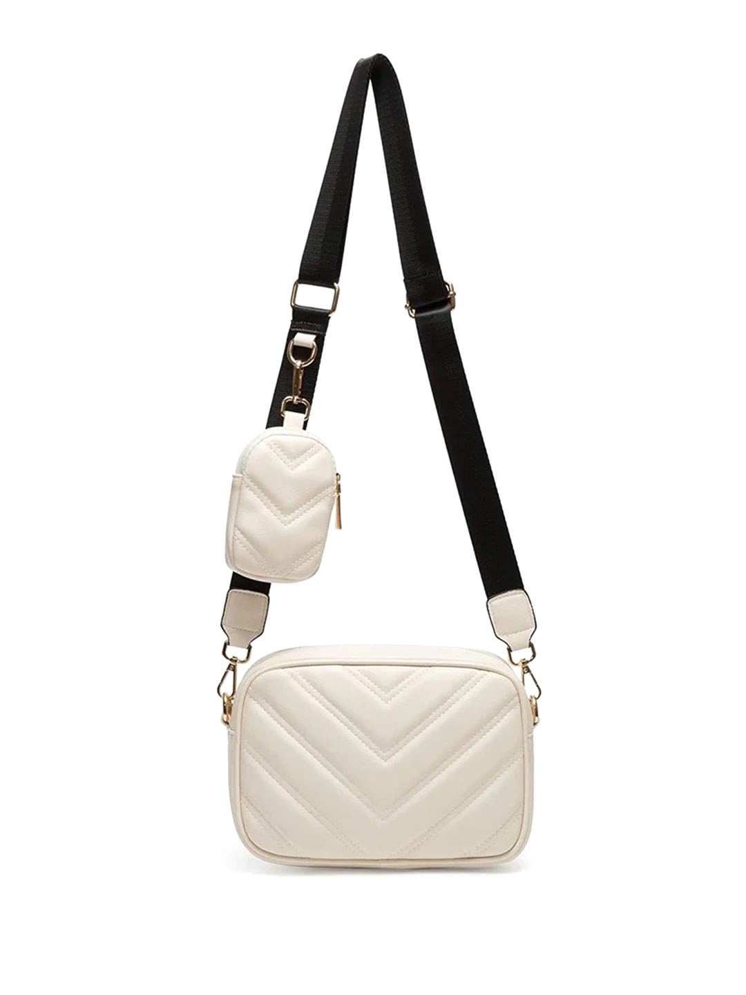 

ROSS BROWN Geometric Textured PU Bucket Sling Bag with Quilted, Beige