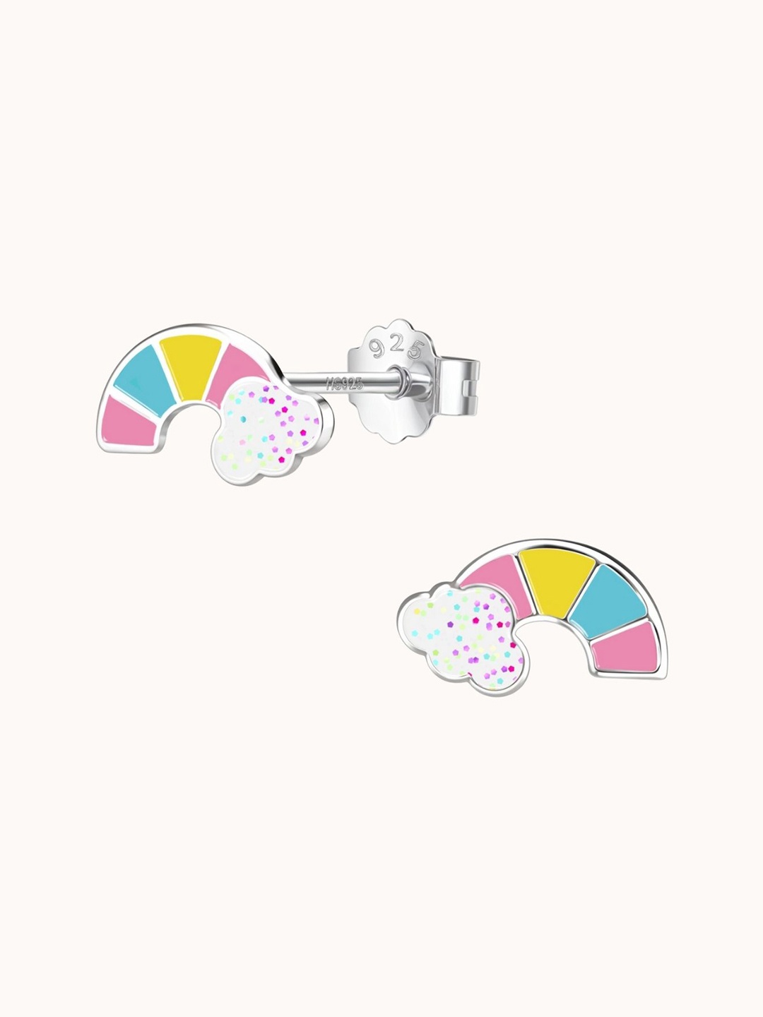 

HighSpark 925 Sterling Silver Contemporary Tiny Rainbow Enamelled Studs Earrings