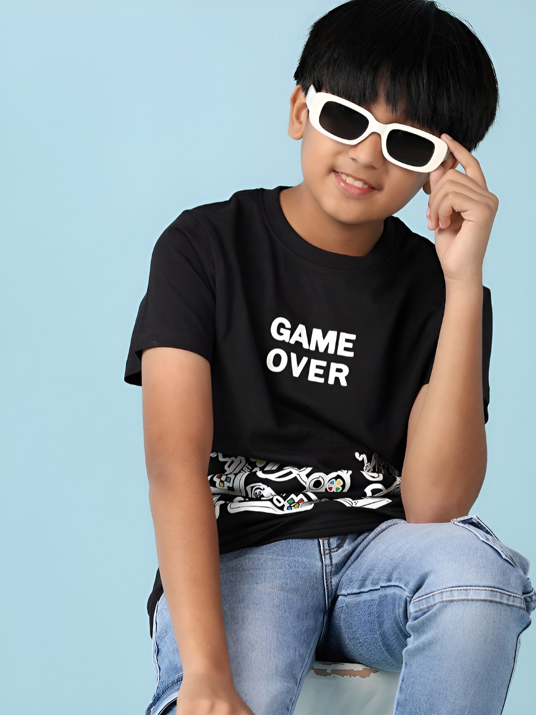 

V-Mart Boys Graphic Printed Round Neck Cotton T-shirt, Black