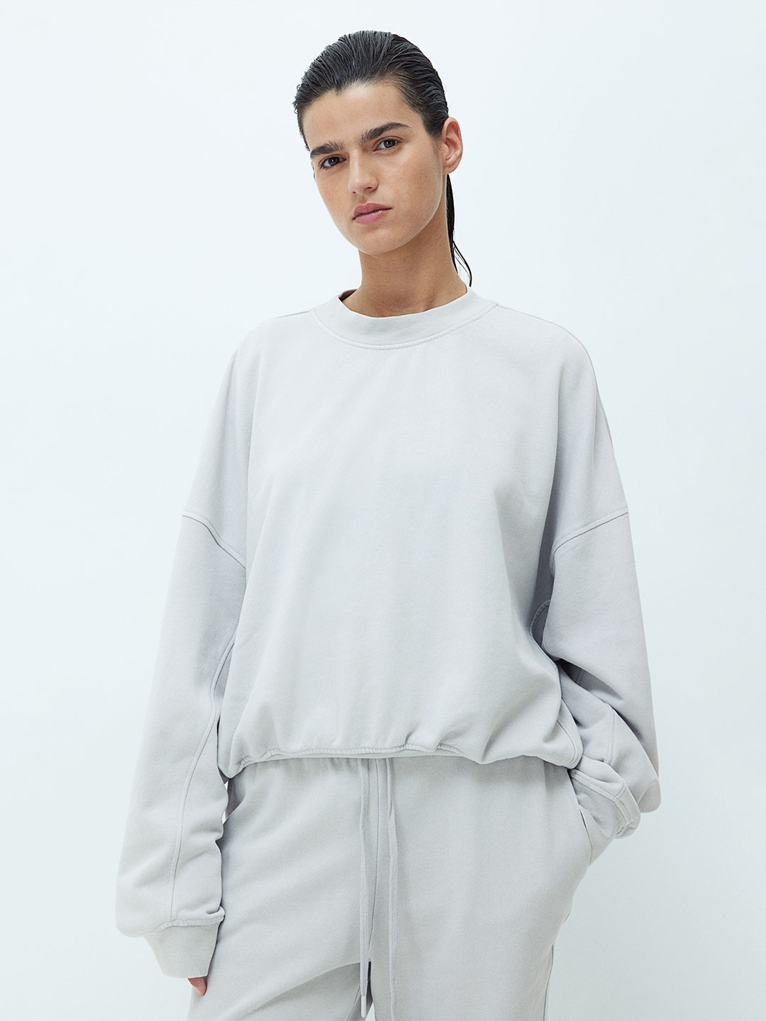 

H&M Women Pure Cotton Oversized Sweatshirt, Grey