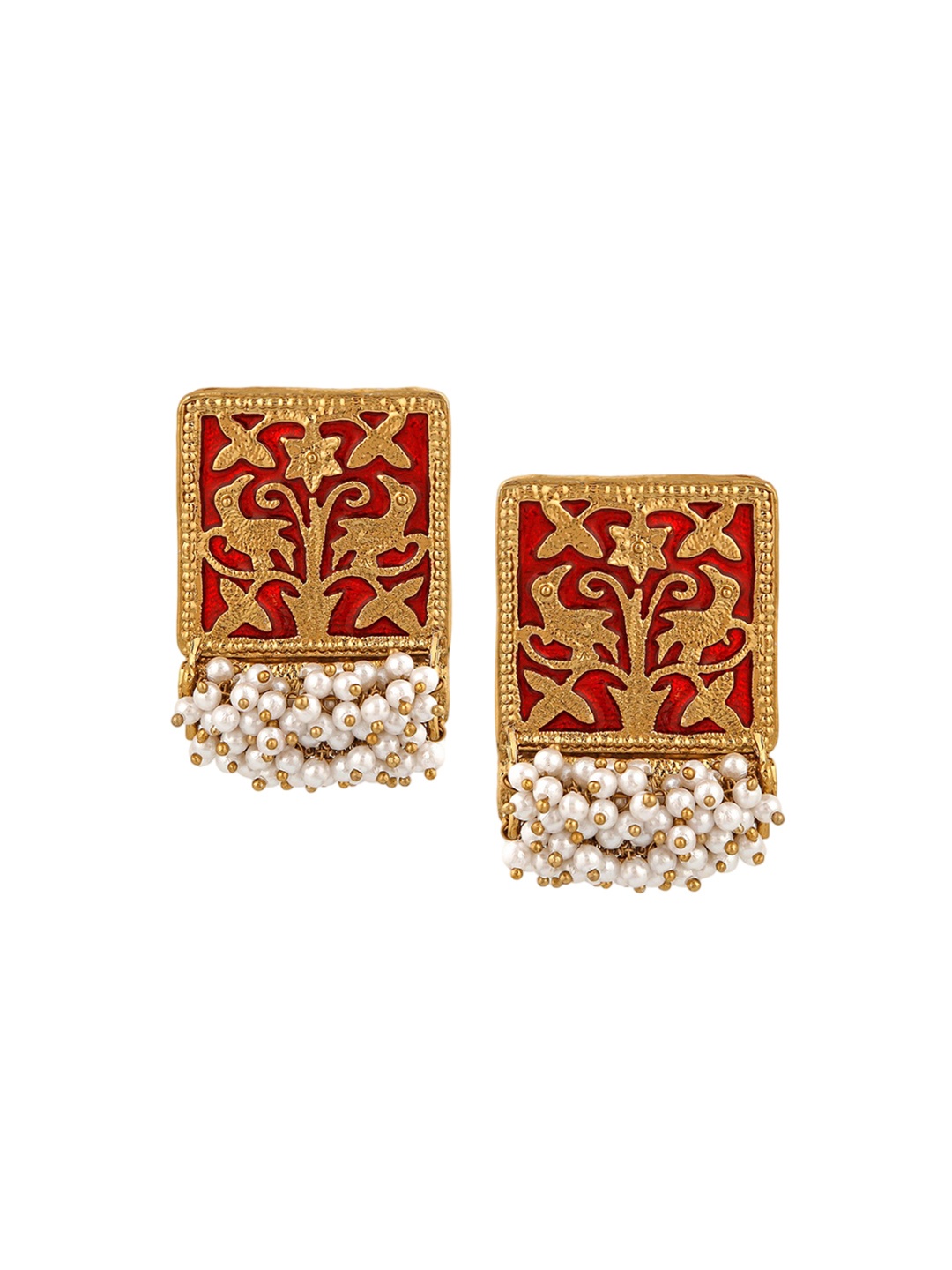 

Stefan Gold-Plated Contemporary Rectangular Shape Studs, Red