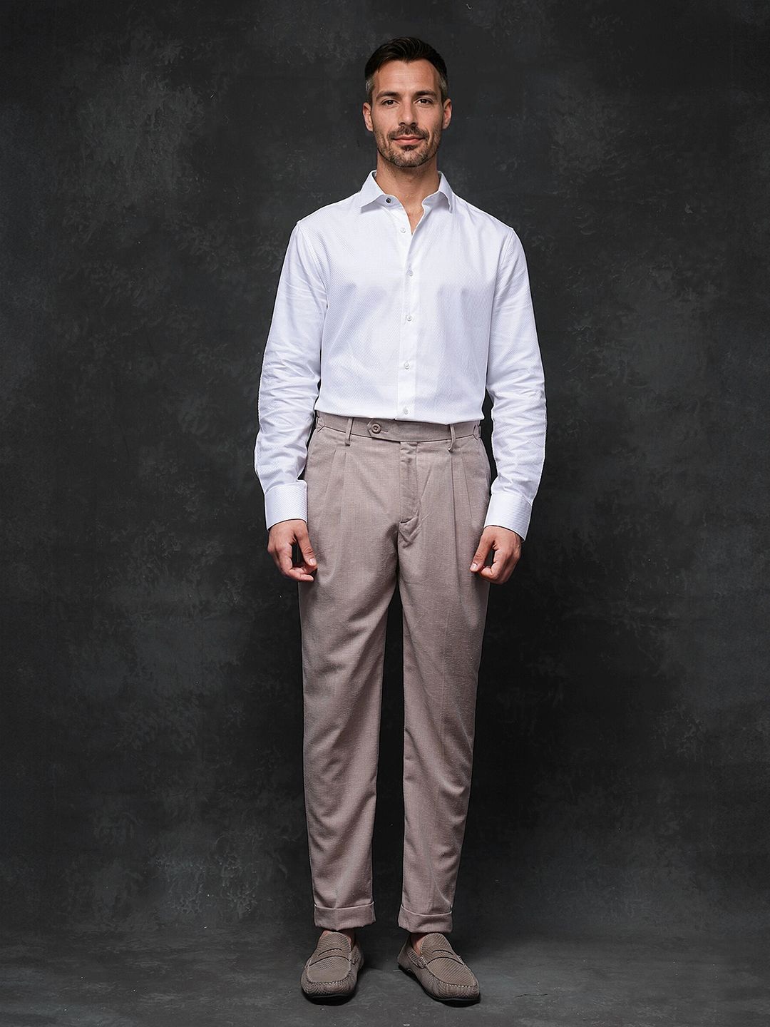 

RARE RABBIT Men Loose Fit Formal Trousers, Beige