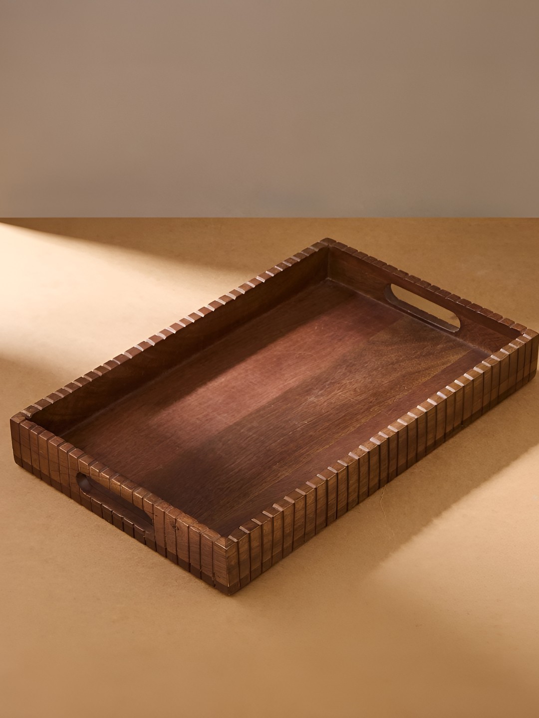 

Fabindia Brown 1 Piece Dishwasher And Microwave Safe Wooden Serving Tray