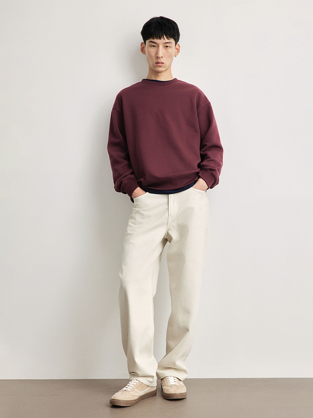 

H&M Men Loose Fit Sweatshirt, Burgundy